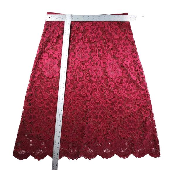 Olivia Blu Long Lace Skirt Large Maroon Floral Lined Stretch Fairy Party Holiday - Picture 7 of 8